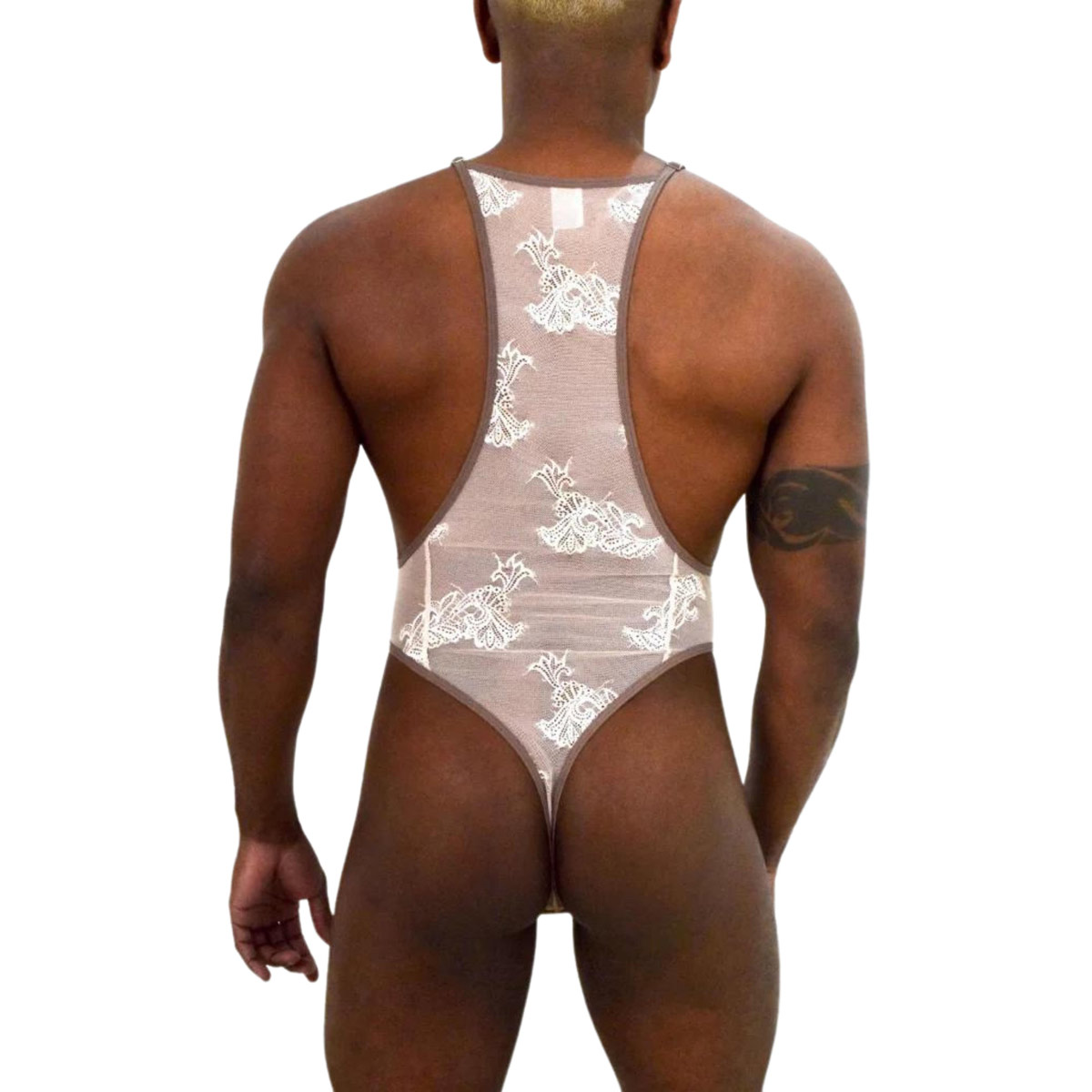 Body Masculino em Tule Bordado na Cor Nude - SD Clothing | Tamanho Único - 3