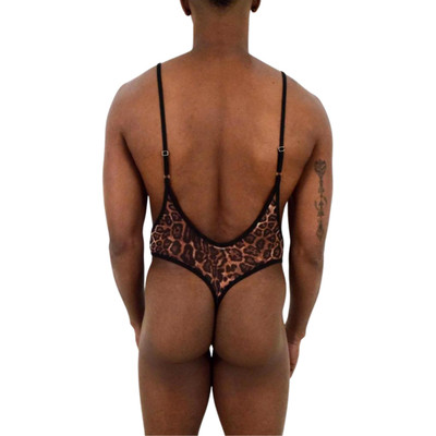 Body Masculino em Tule Transparente com Estampa de Onça Pintada e Regulador - SD Clothing | Tamanho Único