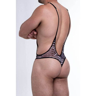 Foto 2 do produto Body em Tule Transparente com Estampa de Zebra e Suspensório - Steves Designer SD Clothing | Tamanho Único