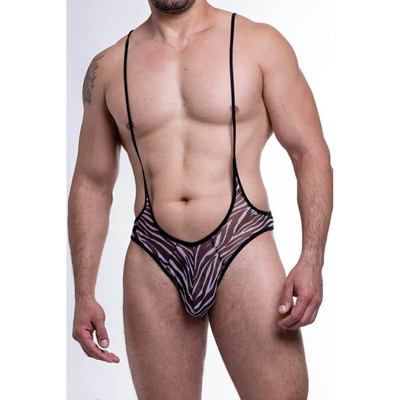 Body em Tule Transparente com Estampa de Zebra e Suspensório - Steves Designer SD Clothing | Tamanho Único