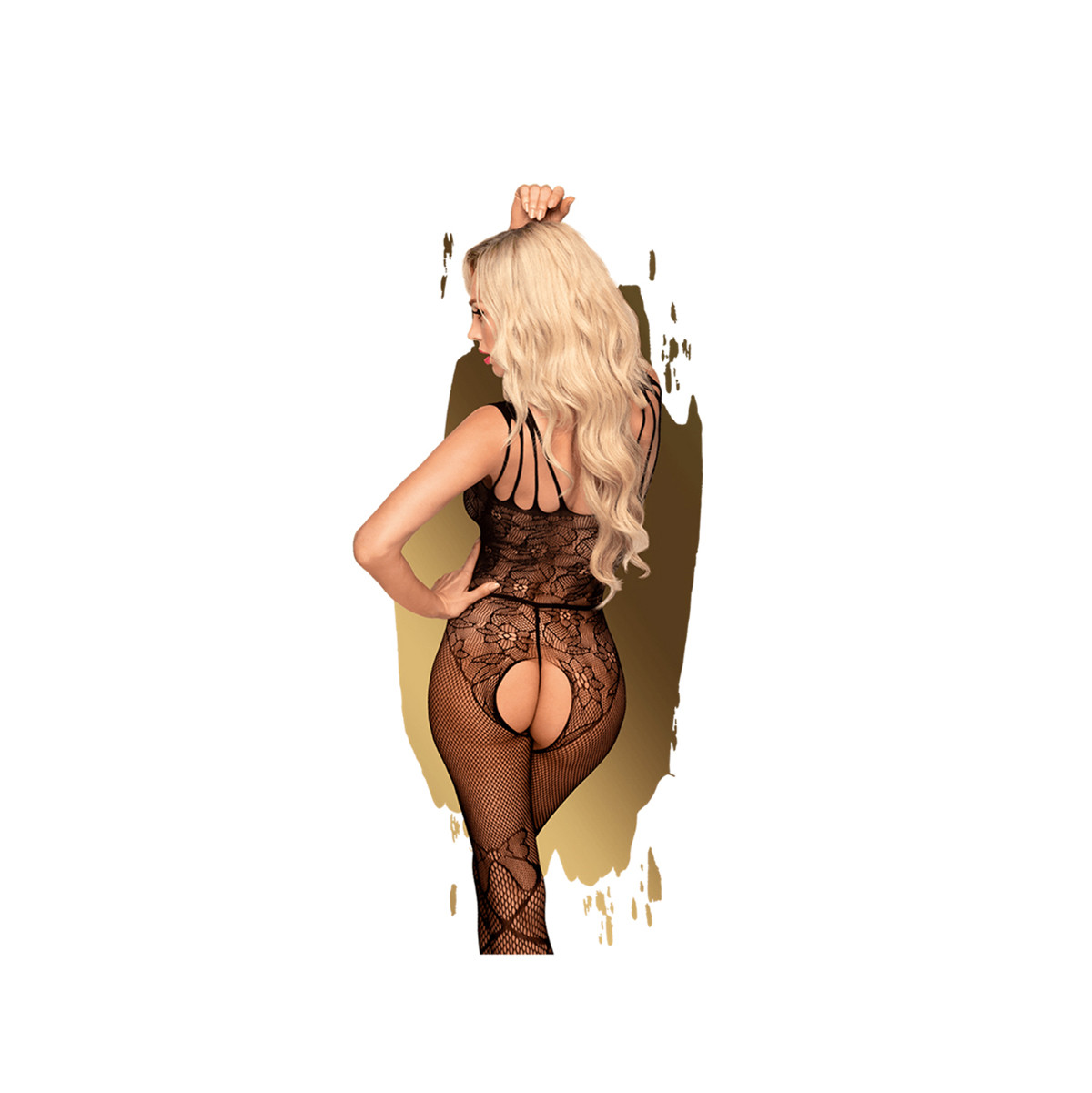 Bodystocking em Arrastão com Alças Bifurcadas, Detalhes em Renda Floral e Abertura na Virilha - Penthouse Dirty Mind | P ao G - 2