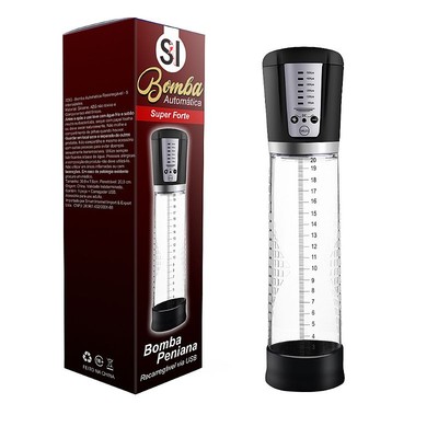 Bomba Peniana Automática Super Forte Recarregável com Vibração e 5 Níveis de Intensidade - Sexy Import | 20 x 5,7 cm | Cor: Preto