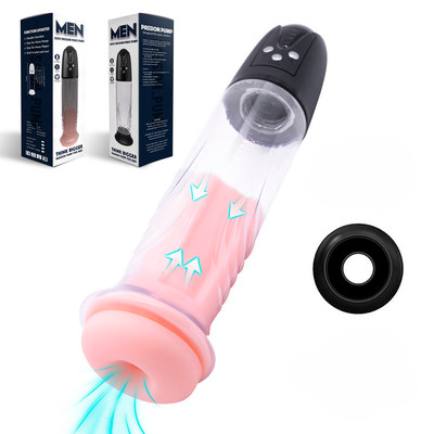 Bomba Peniana Elétrica Recarregável com Vagina em TPR, Anel, 4 Modos de Sucção e 4 Intensidades - Passion Pump Men