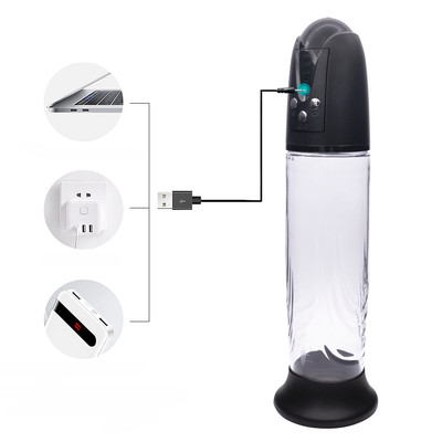 Foto 9 do produto Bomba Peniana Elétrica Recarregável com Vagina em TPR, Anel, 4 Modos de Sucção e 4 Intensidades - Passion Pump Men