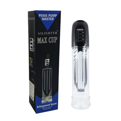 Bomba Peniana Elétrica com Sucção Automática e 4 Níveis de Velocidade - Penis Pump Master Max Cup | 31,8 x 6,6 cm | Cor: Preto
