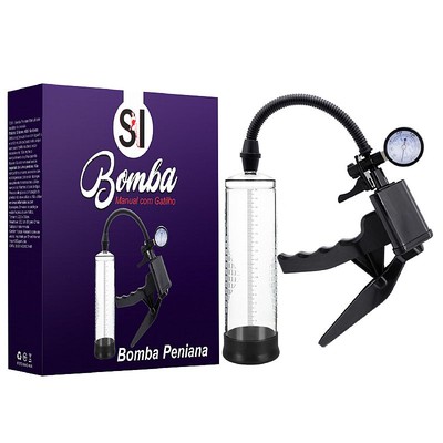 Bomba Peniana com Gatilho de Sucção e Manômetro para Controle de Pressão - SI Bomba com Gatilho Sexy | 20 x 6,2 cm