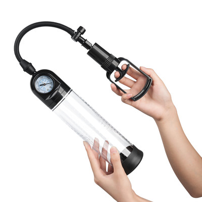 Bomba Peniana Manual com Manopla de Bombeamento Manômetro de Pressão - Penis Pump PowerUp | 20 x 2,2 cm