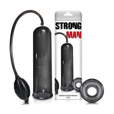 Bomba Peniana Manual com Pera de Bombeamento - Strong Man - 21 x 6,7 cm | Cor: Fumê