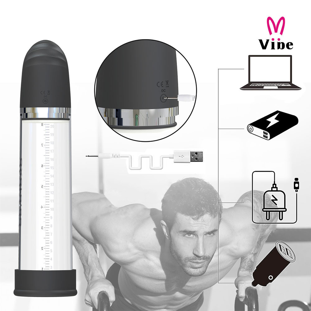 Bomba Peniana Recarregável Elétrica com 4 Modos de Sucção e Anel em Silicone - Penis Pump - 30,9 x 7,6 cm - 13