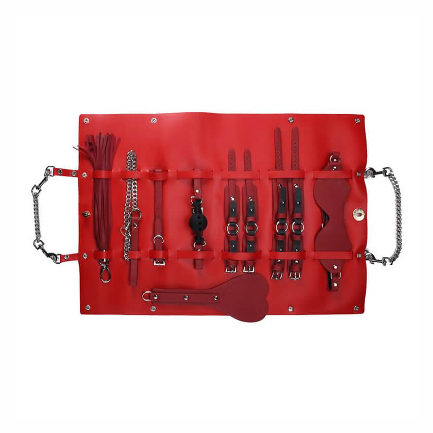 Bondage Kits - Kit Bondage com 10 Itens em Couro e Metal Leve | Cor: Vermelho - 3