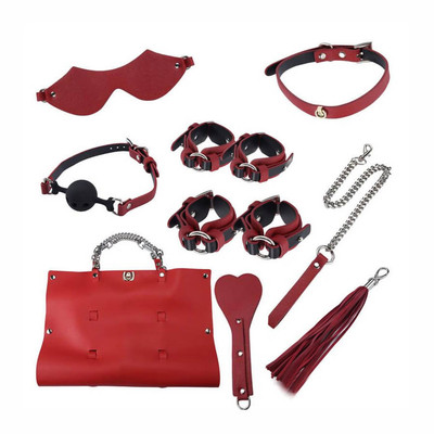 Foto 1 do produto Bondage Kits - Kit Bondage com 10 Itens em Couro e Metal Leve | Cor: Vermelho