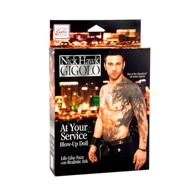 Boneco Inflável em Látex com Tatuagens e Pênis Ereto - Nick Hawk Gigolo