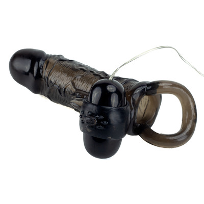 Foto 2 do produto Capa Peniana em Silicone com Cápsulas Vibratórias, Estimulador de Clítoris e Controle Remoto com Fio - Boss Cock Beater | 8,5 x 3,7 cm