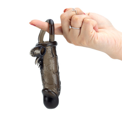 Foto 7 do produto Capa Peniana em Silicone com Cápsulas Vibratórias, Estimulador de Clítoris e Controle Remoto com Fio - Boss Cock Beater | 8,5 x 3,7 cm