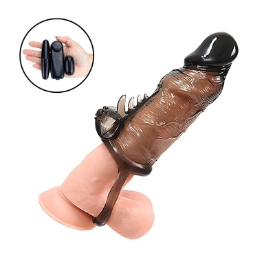 Foto 1 do produto Capa Peniana em Silicone com Cápsulas Vibratórias, Estimulador de Clítoris e Controle Remoto com Fio - Boss Cock Beater | 8,5 x 3,7 cm