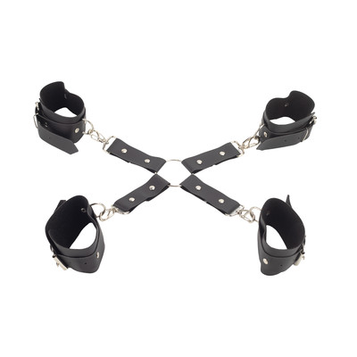 Algemas para Mãos e Tornozelos em Couro Sintético com Fivelas Ajustáveis e Distanciador - Brasil Fetiche | Tamanho Único