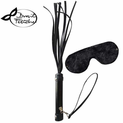 Foto 2 do produto Brasil Fetiche - Kit Luxo com Chicote e Venda em Pelúcia | Cor: Preto