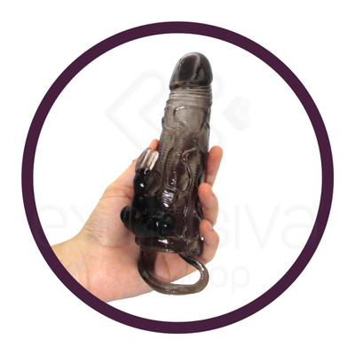 Capa Peniana com Estimulador de Clítoris em Forma de Coelho, Vibração e Anel para Escroto - Brave Man | 16,5 x 3,4 cm