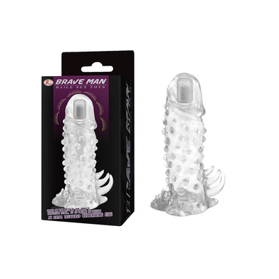 Capa Peniana em Silicone com Vibração ao Toque e Estimulador de Clitóris - Baile Brave Man | 9,5 x 3,5 cm