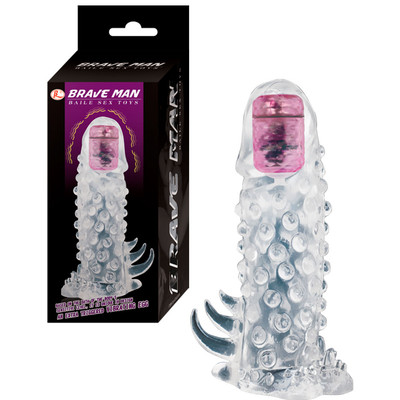 Brave Man - Capa Peniana em Silicone com Vibro de Toque, Estimulador de Clitóris e a Prova D' Água - 13 x 3,5 cm