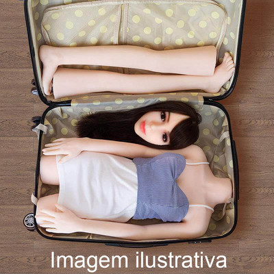 Bruna - Boneca Realística Desmontável em TPE com Pele Morena, Cabelo Escuro, Olhos Castanhos, Seios Médios, Vértebras em Aço, Mala para Transporte e Acessórios - 35 Kg e 1,65 Metros de Altura