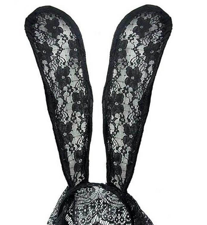 Bunny Sexy - Tiara com Véu e Orelhas de Coelho em Renda Floral - 2
