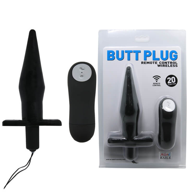 Butt Plug - Plug Anal em ABS com 20 Modos de Vibração e Controle Remoto - 16,5 x 3,5 cm | Cor: Preto - 1