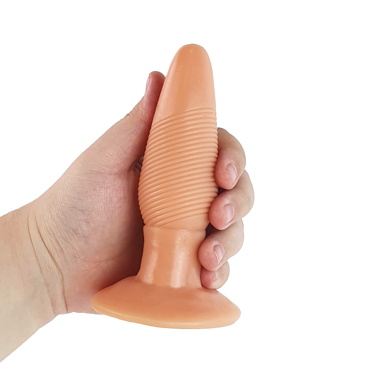 Plug Anal Cônico com Textura Massageadora e Base Achatada - Butt Plug | 11,8 x 3,9 cm | Cor: Bege - 2