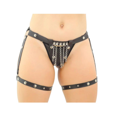 Foto 1 do produto Tapa Sexo no Modelo Fio Dental em Couro Sintético com Cinta Liga - SD Girl | Tamanho Único