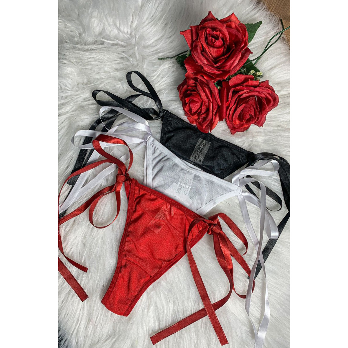 Calcinha Fio Dental em Tule com Laterais de Fitas de Cetim - Exclusiva Lingerie | Disponível em 3 Cores e 4 Tamanhos - 13