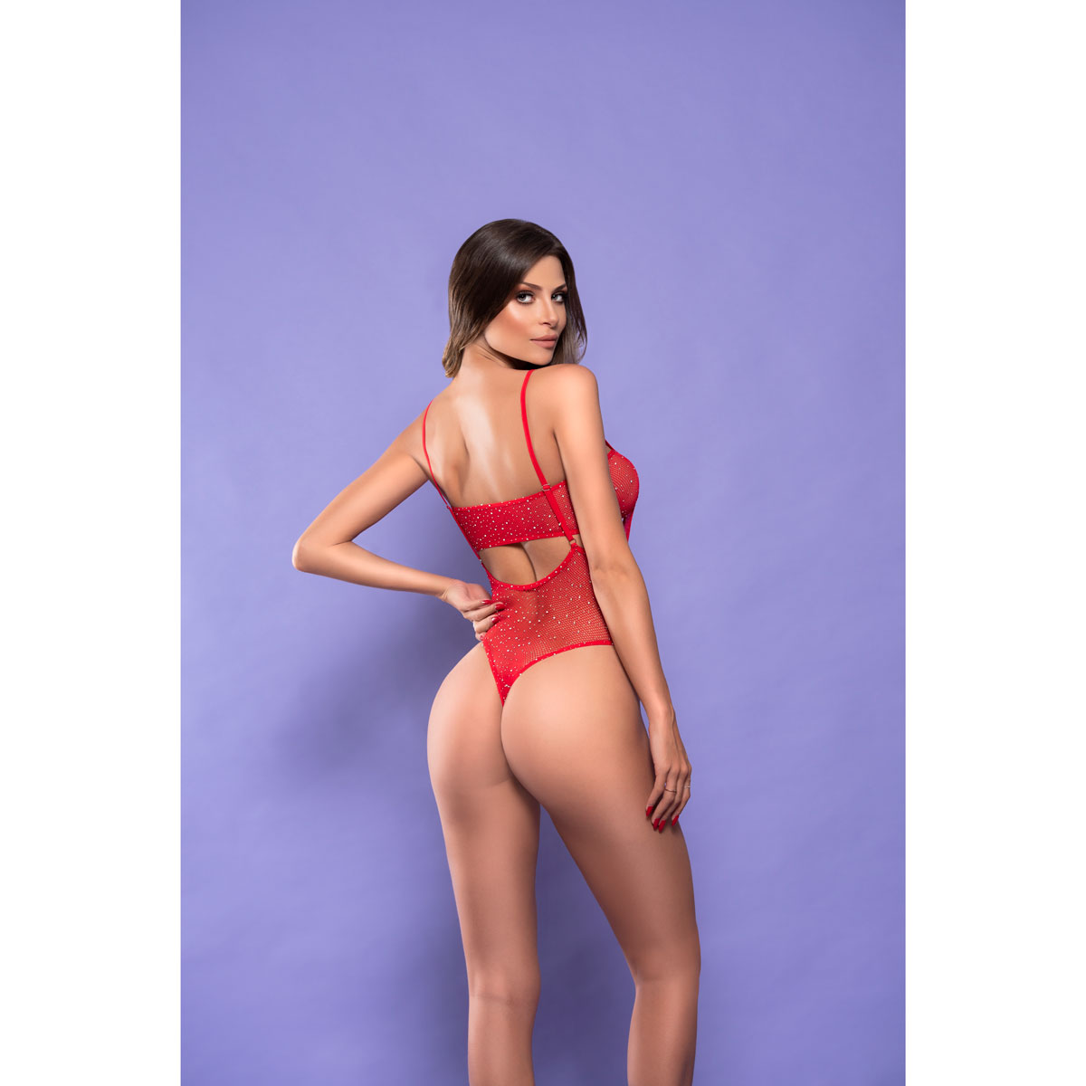 Calcinha Suspensório com Top em Malha Arrastão com Strass - Yaffa Lingerie | Tamanho Único | Disponível em 4 Cores - 5