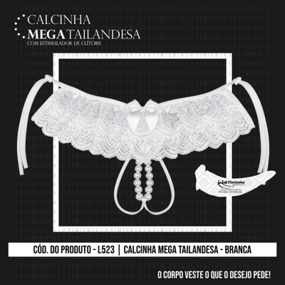 Calcinha Tailandesa em Renda e Tule com Estimulador Clitoriano em Pérolas  - La Pimienta Calcinha Mega Tailandesa - Tamanho Único | Disponível em 4 Cores
