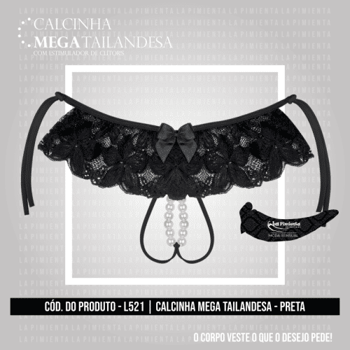Calcinha Tailandesa em Renda e Tule com Estimulador Clitoriano em Pérolas  - La Pimienta Calcinha Mega Tailandesa - Tamanho Único | Disponível em 4 Cores - 2