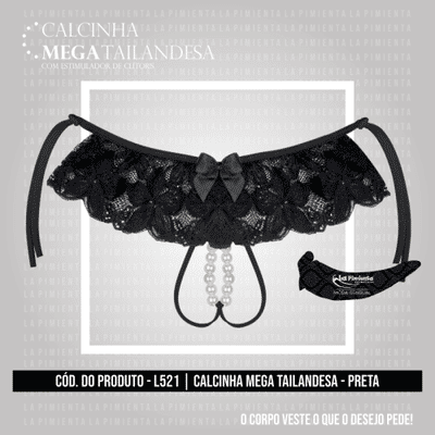 Foto 2 do produto Calcinha Tailandesa em Renda e Tule com Estimulador Clitoriano em Pérolas  - La Pimienta Calcinha Mega Tailandesa - Tamanho Único | Disponível em 4 Cores