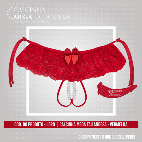 Calcinha Tailandesa em Renda e Tule com Estimulador Clitoriano em Pérolas  - La Pimienta Calcinha Mega Tailandesa - Tamanho Único | Disponível em 4 Cores - 4