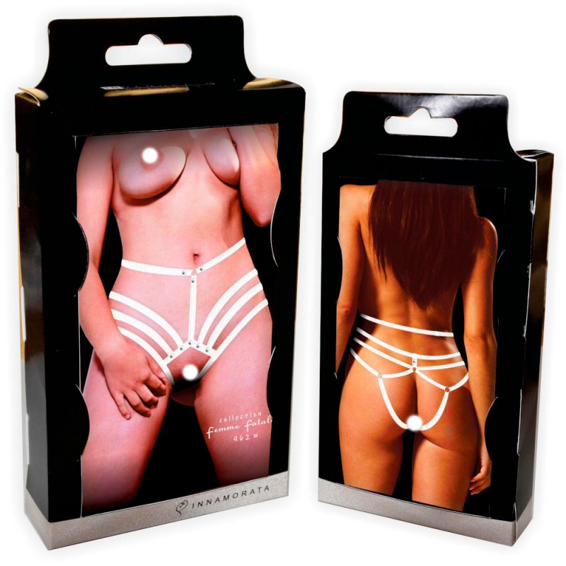 Calcinha em Tiras Elásticas no Estilo Strappy com Rebites e Abertura  - InNamorata Femme Fatale | Tamanho Único | Disponível em 3 Cores - 2