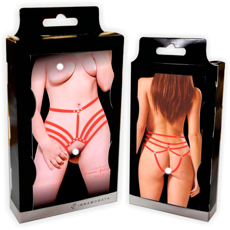 Calcinha em Tiras Elásticas no Estilo Strappy com Rebites e Abertura  - InNamorata Femme Fatale | Tamanho Único | Disponível em 3 Cores - 4