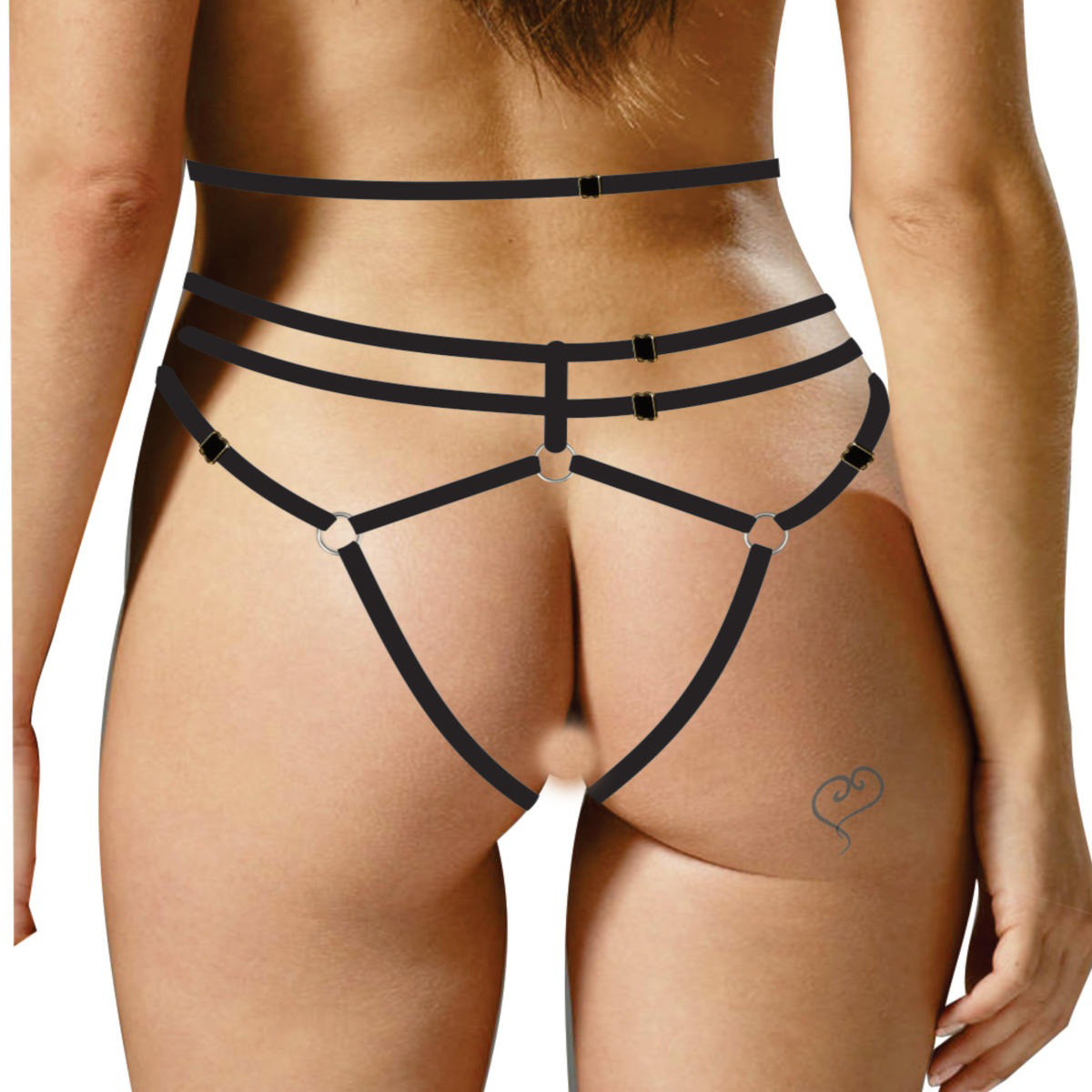Calcinha em Tiras Elásticas no Estilo Strappy com Rebites e Abertura  - InNamorata Femme Fatale | Tamanho Único | Disponível em 3 Cores - 7
