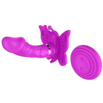 Foto 3 do produto Dibe Camille - Estimulador Clitoriano Recarregável em Forma de Borboleta com Mini Pênis Penetrável, Rotativo, 20 Modos de Vibração e Controle Wireless | Cor: Roxo
