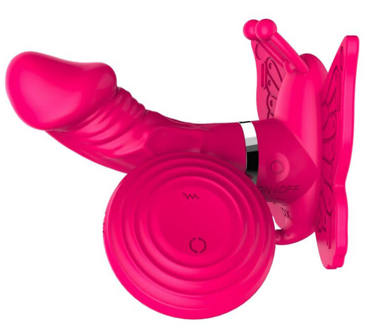 Dibe Camille - Estimulador Clitoriano Recarregável em Forma de Borboleta com Mini Pênis Penetrável, Rotativo, 20 Modos de Vibração e Controle Wireless | Cor: Rosa - 2