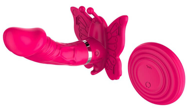 Dibe Camille - Estimulador Clitoriano Recarregável em Forma de Borboleta com Mini Pênis Penetrável, Rotativo, 20 Modos de Vibração e Controle Wireless | Cor: Rosa - 4