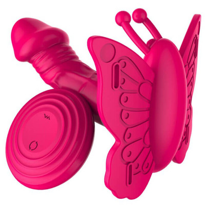 Foto 3 do produto Dibe Camille - Estimulador Clitoriano Recarregável em Forma de Borboleta com Mini Pênis Penetrável, Rotativo, 20 Modos de Vibração e Controle Wireless | Cor: Rosa