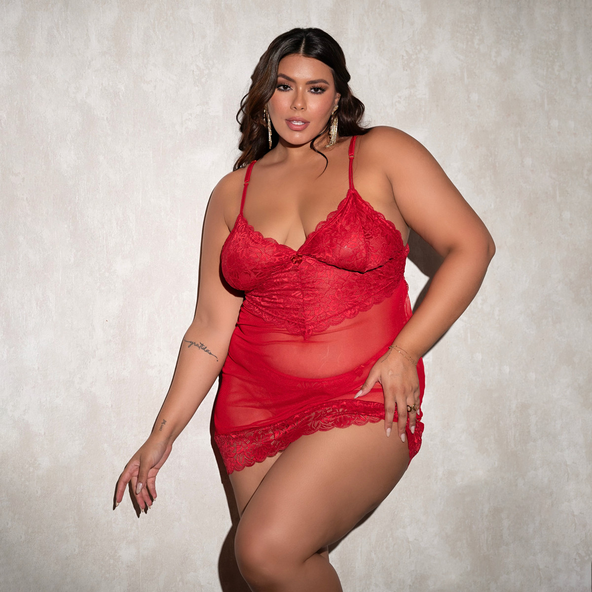 Camisola Sem Bojo com Tule Liso e Detalhes em Renda - Exclusiva Lingerie | Tamanho Plus Size | Disponível em 2 Cores - 3