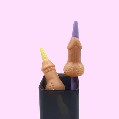 Caneta Colorida com Decoração de Mini Pênis - FestaChic | 2 Itens