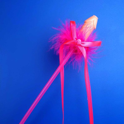 Canudo Varinha Mágica com Pluma, Laço e Mini Pênis Decorativo - FestaChic