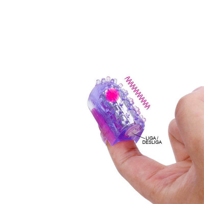 Foto 3 do produto Capa para Dedo em Silicone com Cerdas Estimuladoras e Vibração Única - 4,4 x 2,4 cm | Cor: Roxo