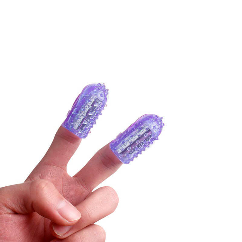 Capa para Dedo em Silicone com Cerdas Estimuladoras e Vibração Única - 4,4 x 2,4 cm | Cor: Roxo - 4