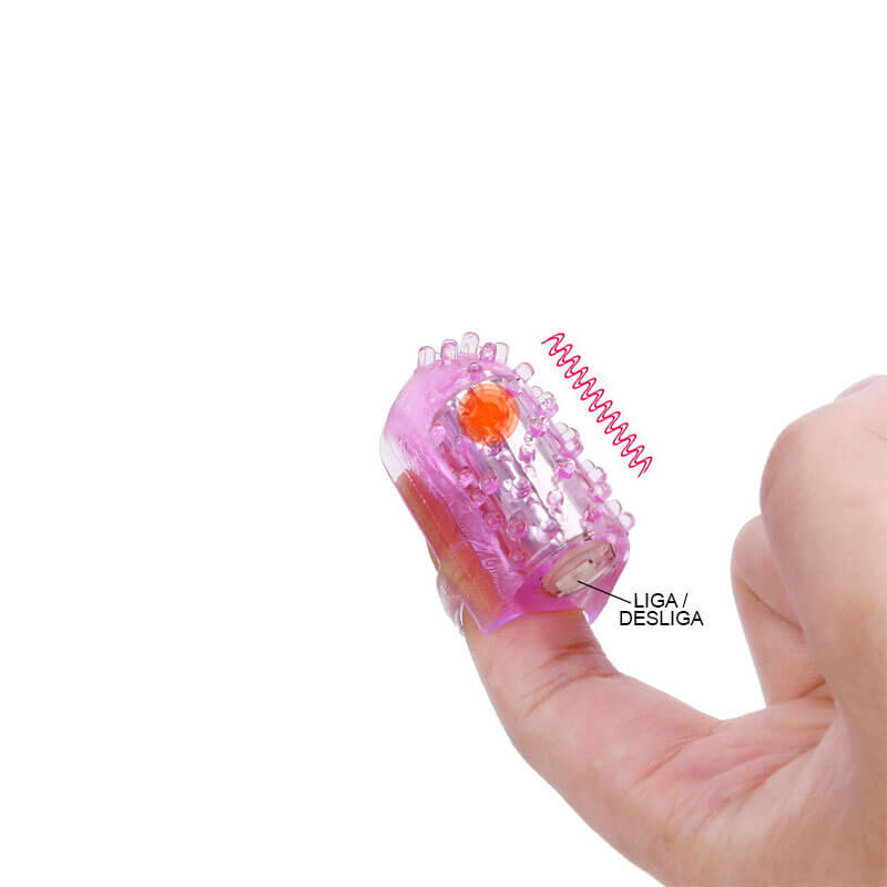 Capa para Dedo em Silicone com Cerdas Estimuladoras e Vibração Única - 4,4 x 2,4 cm | Cor: Rosa - 3