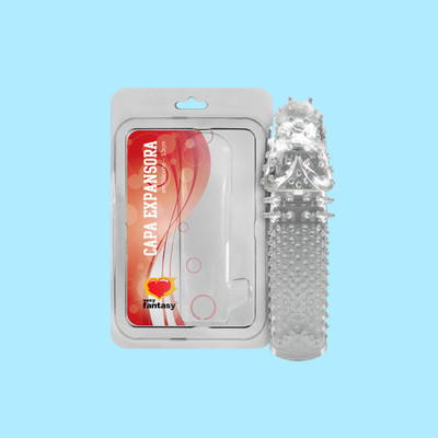 Capa Peniana Expansora em Silicone Transparente com Cerdas Estimuladoras e Preenchimento Interno - Sexy Fantasy | 12 x 2,7 cm