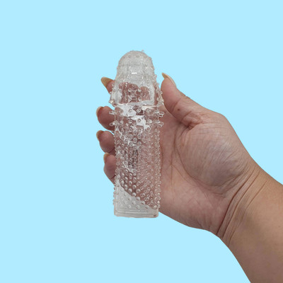 Capa Peniana Expansora em Silicone Transparente com Cerdas Estimuladoras e Preenchimento Interno - Sexy Fantasy | 12 x 2,7 cm